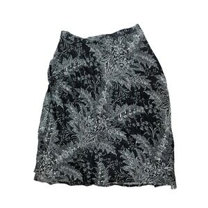 By Anthropologie Skirt Women 4 petite Black White Floral Viscose Midi A-Line